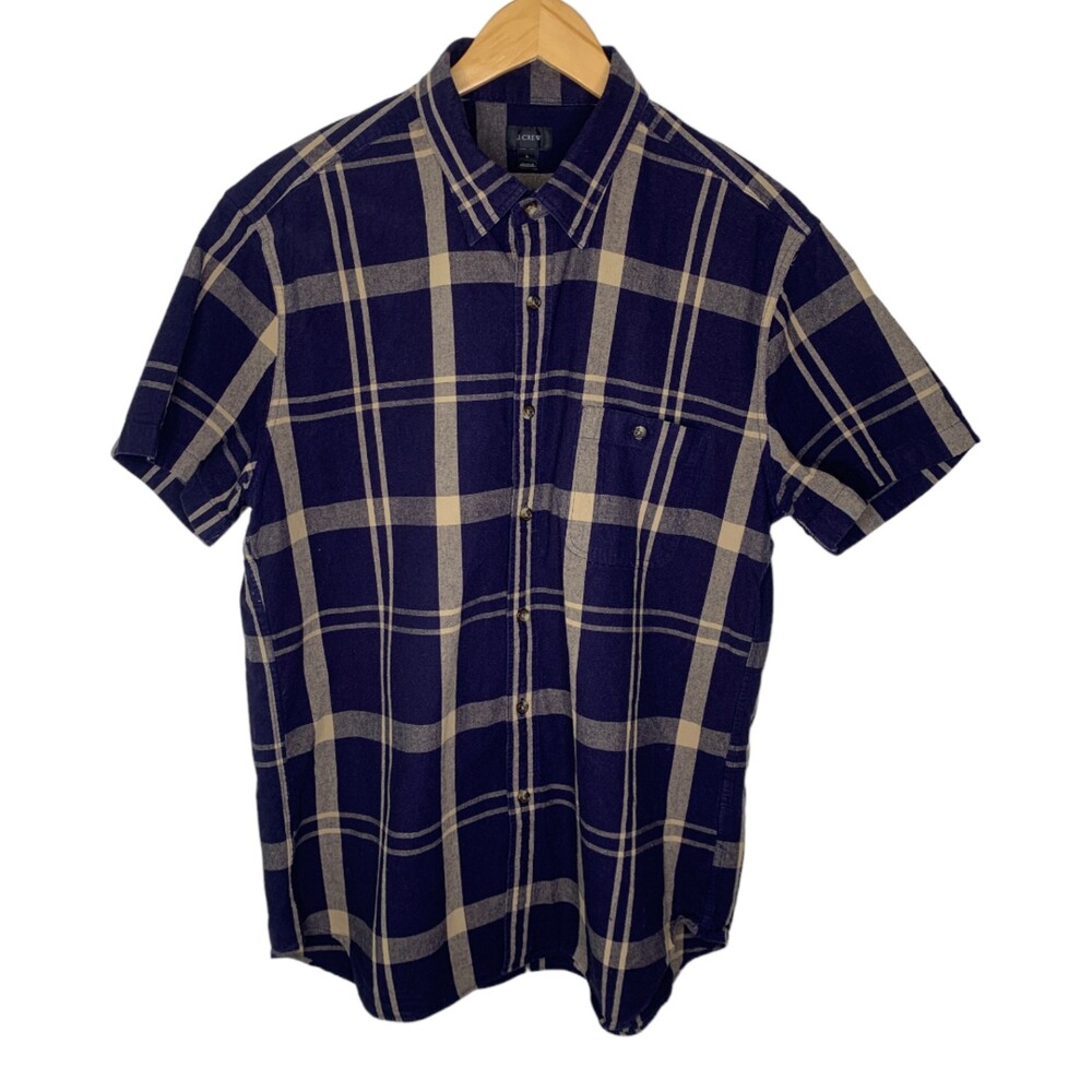 J Crew mens short sleeve plaid button down shirt large